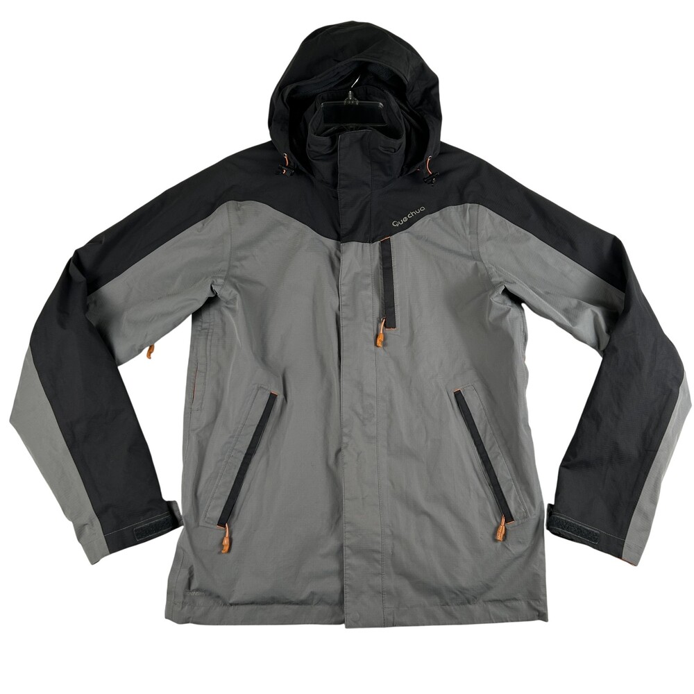 Quechua Jacket Womens XS Gray Black Novadry Hooded Waterproof Hiking Shell